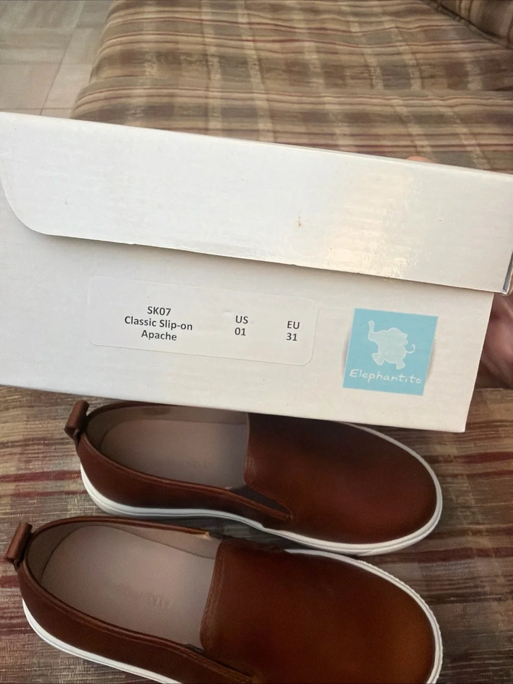 Elephantito Brown Slip-On Leather Casual Sneakers with White Sole